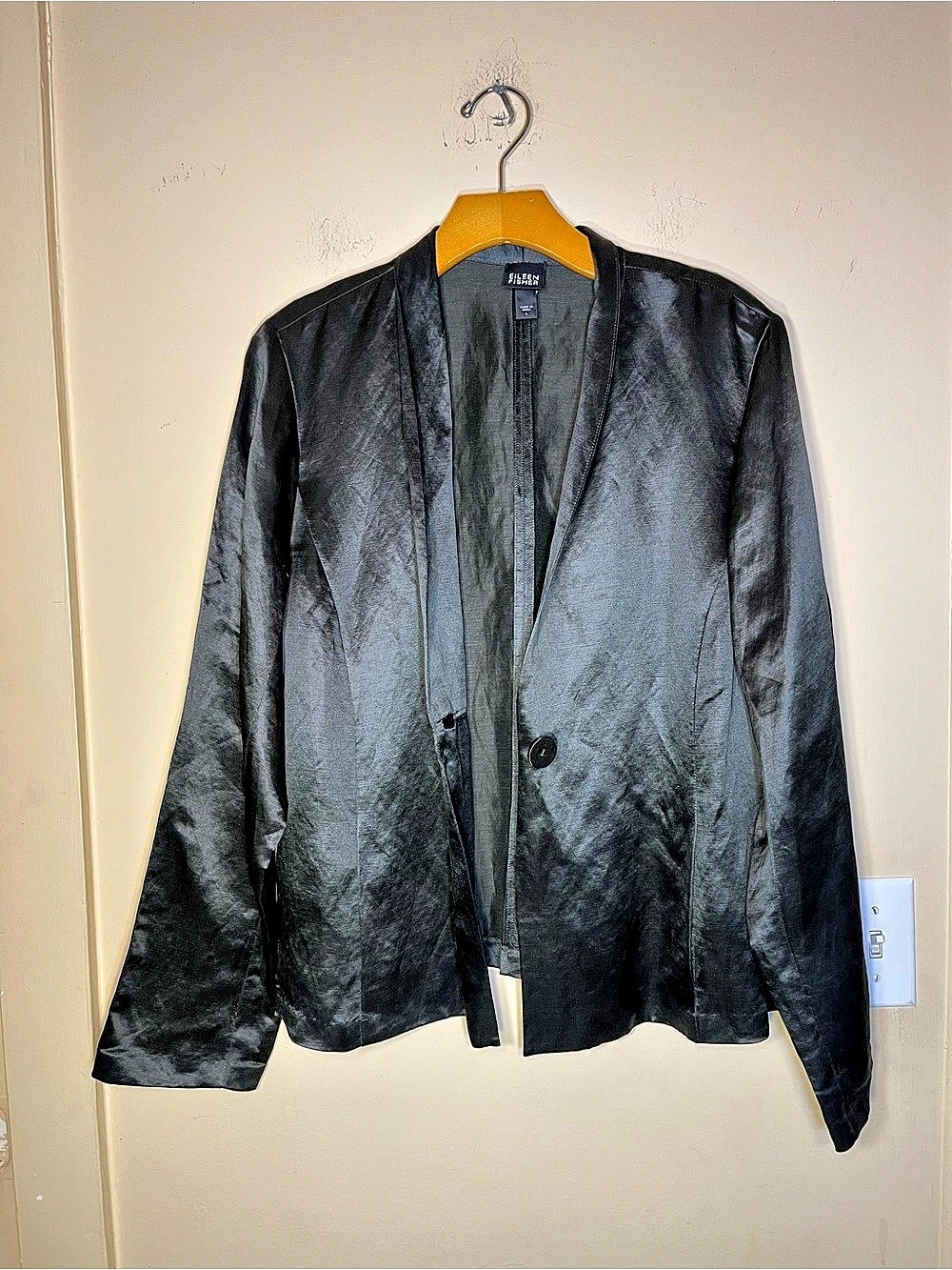 Eileen Fisher Linen Silk Blazer in Black Size Large